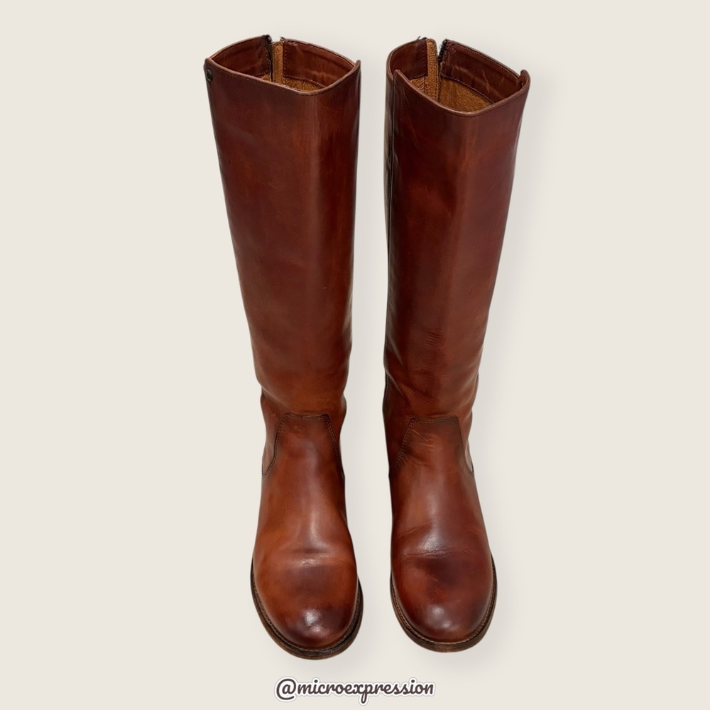 Frye Melissa Stud Brown Leather Back Zip Equestrian Riding Tall Knee High Boot - Picture 6 of 13